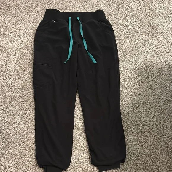 Figs Black Joggers with Teal Drawstring - Picture 1 of 4